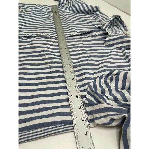 Jane and Delancey Striped Long Sleeve Button Down Shirt Cotton Blue Women's 1X - Picture 9 of 10